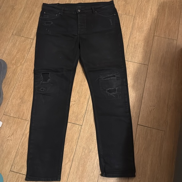 KSUBI MENS DESTROYED PATCHWORKED BLACK JEANS SIZE 38 - Picture 3 of 4